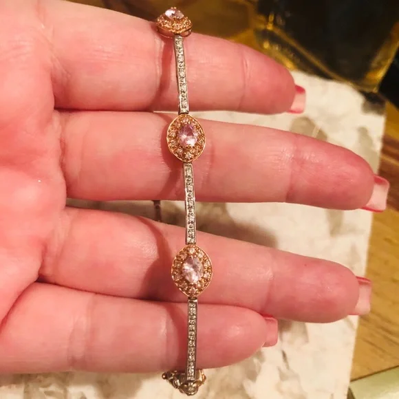 SOLD 14k White rose gold Kunzite bracelet - Picture 3 of 14